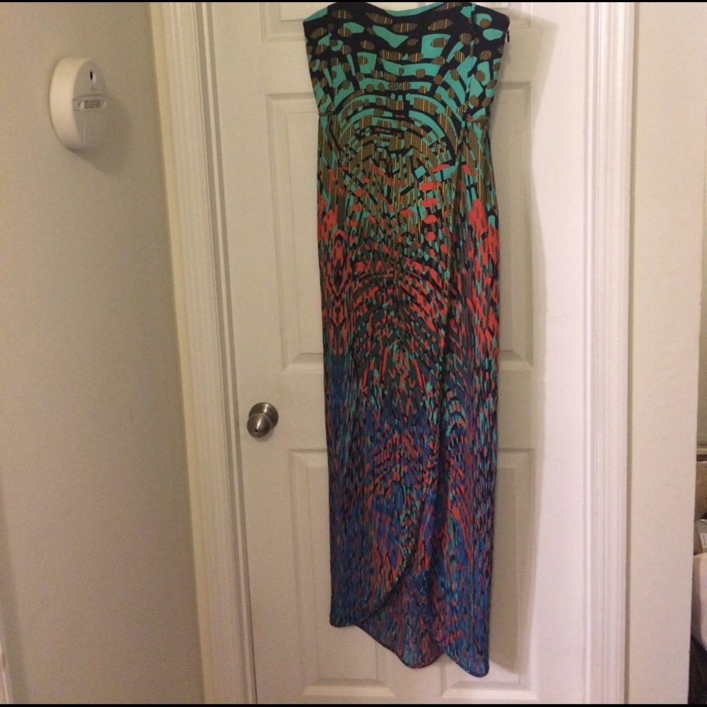 BCBGMaxAzria Multicolor Strapless High-Low Maxi Dress